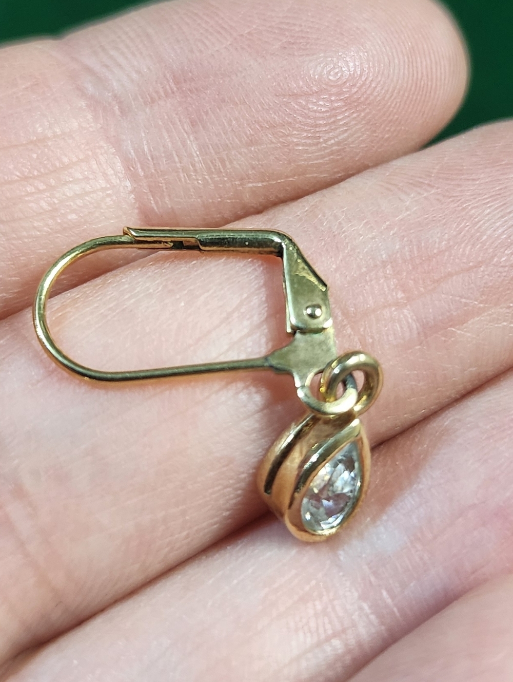 Vintage 1990s Gold Tone Teardrop Rhinestone Dangle Earrings Minimalist - Picture 4 of 5